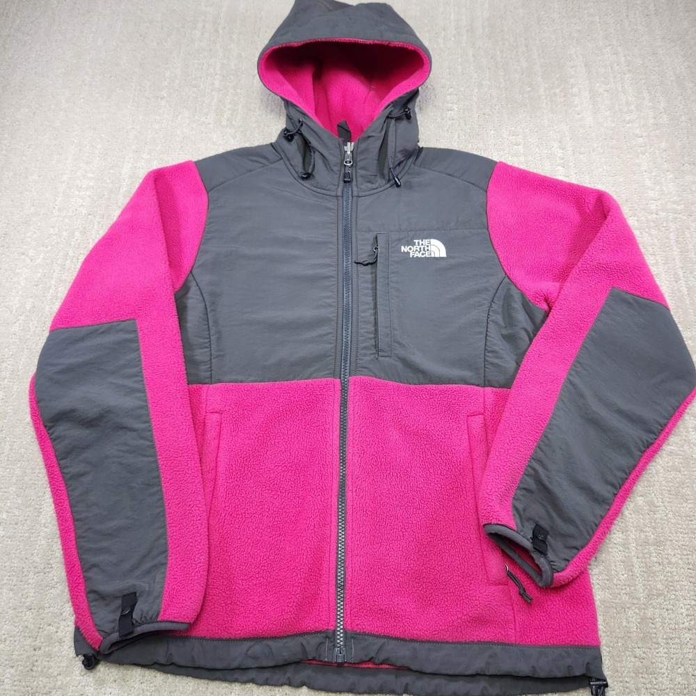 North Face Jacket Women Small Denali Polartec Full Zip Fleece Hooded Pink Gray